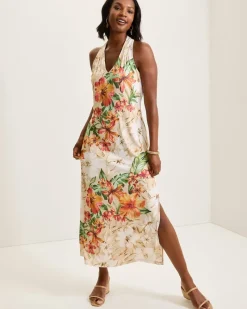 Tommy Bahama Sandy Solar Bloom Maxi Dress Travertine New