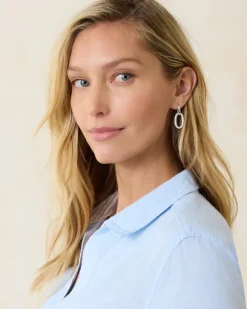 Tommy Bahama Sanibel Island Crystal Link Drop Earrings Silver Discount