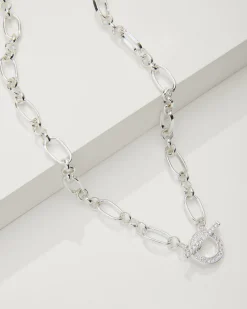 Tommy Bahama Sanibel Island Crystal Link Necklace Silver New