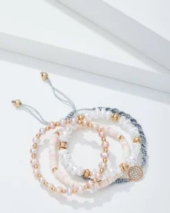 Tommy Bahama Sanibel Island Heishi and Pearl Bracelet Set Gold Outlet