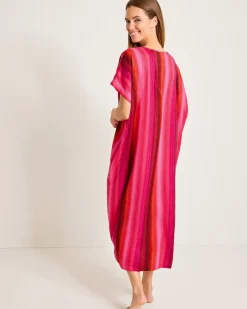 Tommy Bahama Satin Maxi Sleep Caftan Burgundy Hot