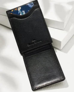 Tommy Bahama Scotchgrain Leather Magnetic Front Pocket Wallet Black Online