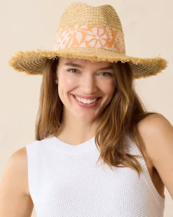 Tommy Bahama Seaside Continental Raffia Hat Natural/Coral Hot
