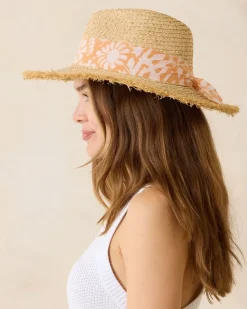 Tommy Bahama Seaside Continental Raffia Hat Natural/Coral Hot