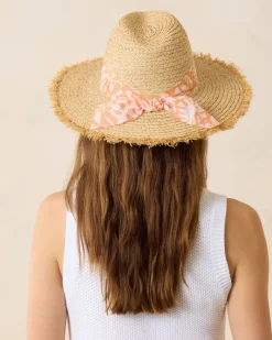 Tommy Bahama Seaside Continental Raffia Hat Natural/Coral Hot