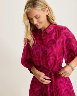 Tommy Bahama Seaside Ikat Midi Shirt Dress Pink Papaya Discount