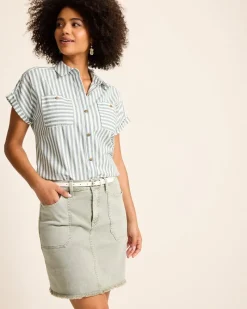 Tommy Bahama Seaway Stripe Coastal Twill Shirt Seacoast Wash New