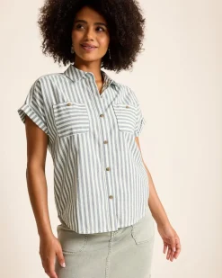 Tommy Bahama Seaway Stripe Coastal Twill Shirt Seacoast Wash New