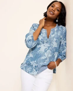 Tommy Bahama Secret Inlet 3/4-Sleeve Top Med Marina Wash Discount