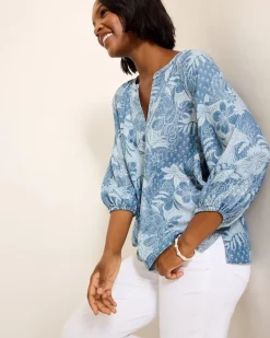 Tommy Bahama Secret Inlet 3/4-Sleeve Top Med Marina Wash Discount