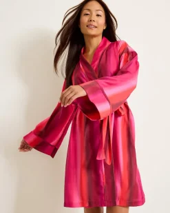 Tommy Bahama Short Satin Robe Burgundy Sale
