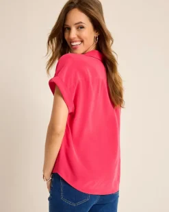 Tommy Bahama Silk Dolman Camp Shirt Raspberry Hibiscus Discount