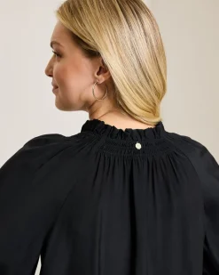 Tommy Bahama Silky Seas Smocked Peasant Top Black Clearance