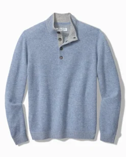 Tommy Bahama Soft Sands Cashmere Button-Mock Sweater Mystical Blue Best