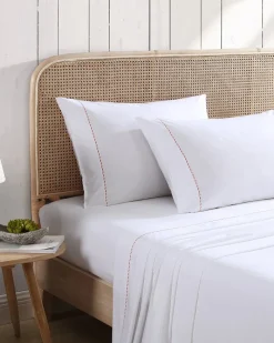 Tommy Bahama Solid 4-Piece Queen Sheet Set - Orange Orange Flame/White