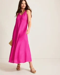 Tommy Bahama St. Lucia Linen-Blend Bias-Cut Coverup Dress Pink Maui Hot