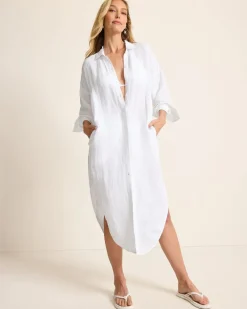 Tommy Bahama St. Lucia Linen-Blend Coverup Shirt Dress White Hot