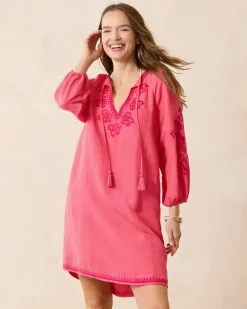 Tommy Bahama St. Lucia Linen-Blend Embroidered Coverup Dress Coral Coast Best