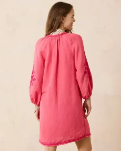 Tommy Bahama St. Lucia Linen-Blend Embroidered Coverup Dress Coral Coast Best