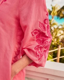 Tommy Bahama St. Lucia Linen-Blend Embroidered Coverup Dress Coral Coast Best