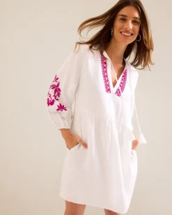 Tommy Bahama St. Lucia Linen-Blend Floral Embroidered Coverup Dress White Hot