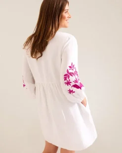 Tommy Bahama St. Lucia Linen-Blend Floral Embroidered Coverup Dress White Hot