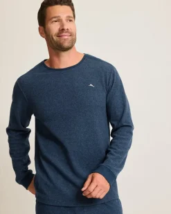 Tommy Bahama Textured Twill Stripe Crew Long-Sleeve Top Dark Moonlight Hot