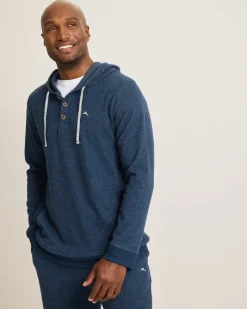 Tommy Bahama Textured Twill Stripe Hoodie Dark Moonlight Best