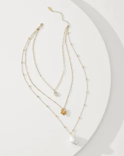 Tommy Bahama Tidal Treasure Floral Charm Layered Necklace Gold Outlet