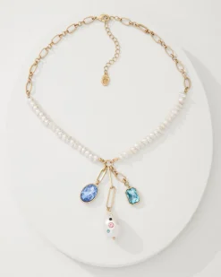 Tommy Bahama Tidal Treasure Pearl and Stone Charm Necklace Gold Hot