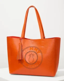 Tommy Bahama Perforated Leather Tote Orange Best