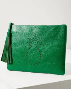 Tommy Bahama Perforated Leather Pouch Green