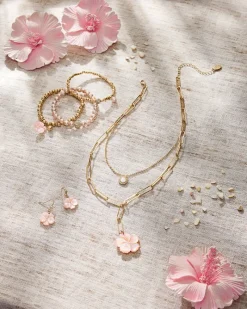 Tommy Bahama Tropical Blooms Hibiscus Charm Layered Necklace Pink Sale