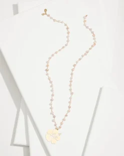 Tommy Bahama Tropical Blooms Hibiscus Pendant Pearl Necklace Pink New