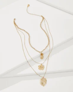 Tommy Bahama Tropical Blooms Multi-Row Layered Charm Necklace Gold Online