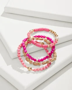 Tommy Bahama Tropical Blooms Pineapple Beaded Stretch Bracelet Set Fuchsia Best