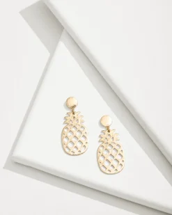 Tommy Bahama Tropical Blooms Pineapple Mother of Pearl Statement Earrings Gold New