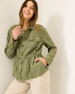 Tommy Bahama Two Palms Linen Raw-Edge Utility Jacket Tea Leaf Outlet