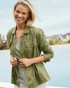 Tommy Bahama Two Palms Linen Raw-Edge Utility Jacket Tea Leaf Outlet