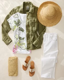 Tommy Bahama Two Palms Linen Raw-Edge Utility Jacket Tea Leaf Outlet