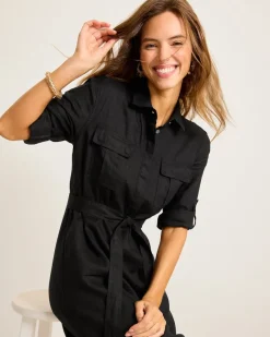 Tommy Bahama Two Palms Patch-Pocket Linen Dress Black Sale