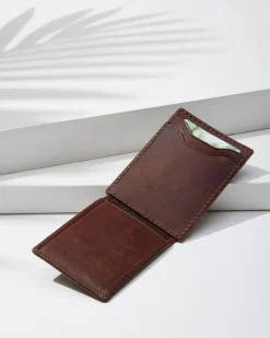 Tommy Bahama Two-Tone Magnetic Card Holder Cognac New