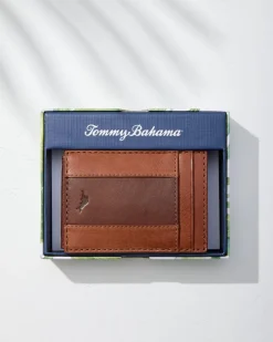 Tommy Bahama Two-Tone Magnetic Card Holder Cognac New