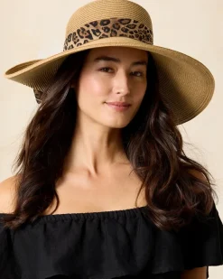 Tommy Bahama Ultra-Braid Fold Back Bow Hat Leopard