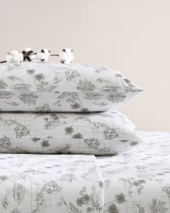 Tommy Bahama Vintage Map 4-Piece King Sheet Set Brown New