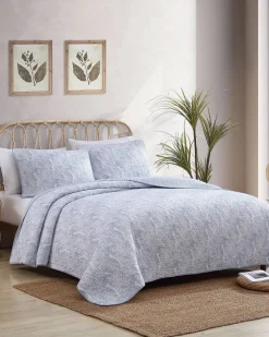 Tommy Bahama Water Leaves 2-Piece Twin Quilt Set Blue Discount