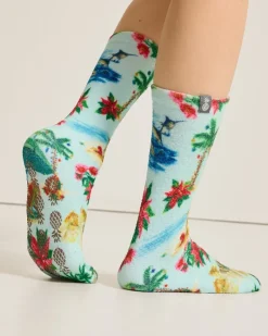 Tommy Bahama Women's Island Soft® Holiday Santa Socks Lt Sky Blue Best