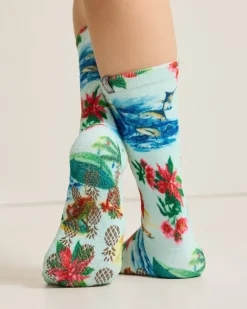 Tommy Bahama Women's Island Soft® Holiday Santa Socks Lt Sky Blue Best