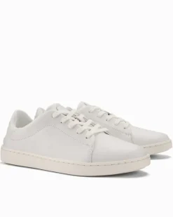 Tommy Bahama Women's OluKai® Pehuea Lī 'Ili Leather Lace-Up Sneakers Bright White Clearance