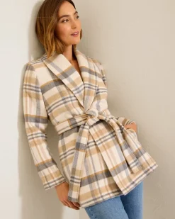 Tommy Bahama Wooly Plaid Wrap Coat Neutral Best